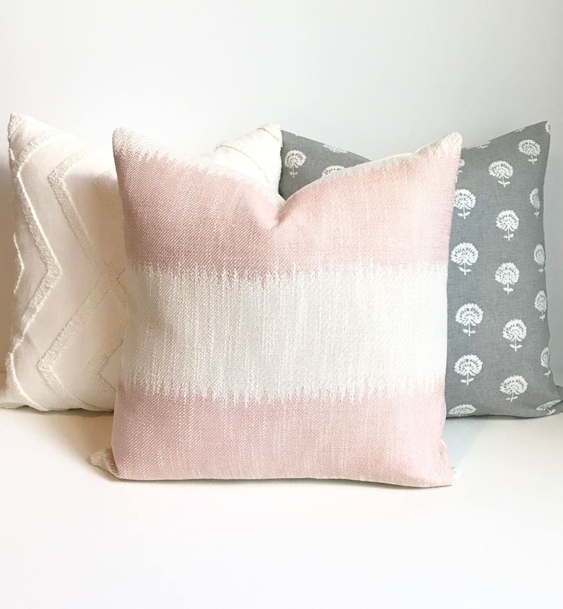 Blush pink ikat striped boho Decorative Pillow Cover image 1