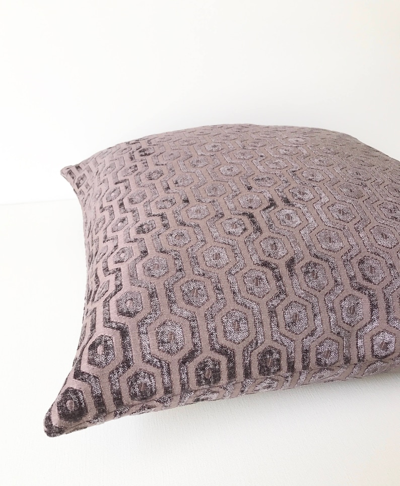 Purple chenille geometric pillow, velvet dots decorative pillow cover image 3