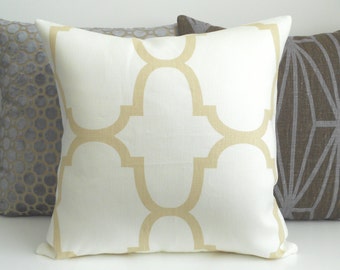 Designer pillow cover, Windsor Smith Riad, Ivory quatrefoil, tan trellis