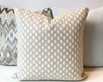 Beige tan and white dots decorative pillow cover, spotted natural pillow cover