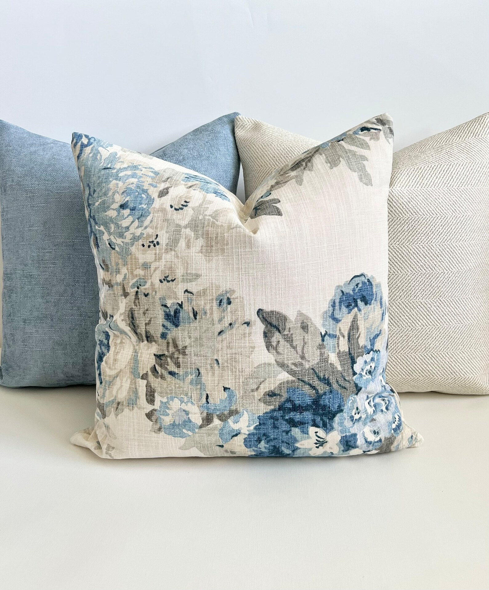 Blue and Gray Antique Floral Decorative Pillow Cover Double - Etsy