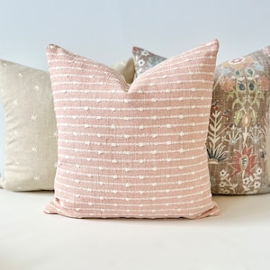 Blush pink woven dot stripe decorative pillow cover