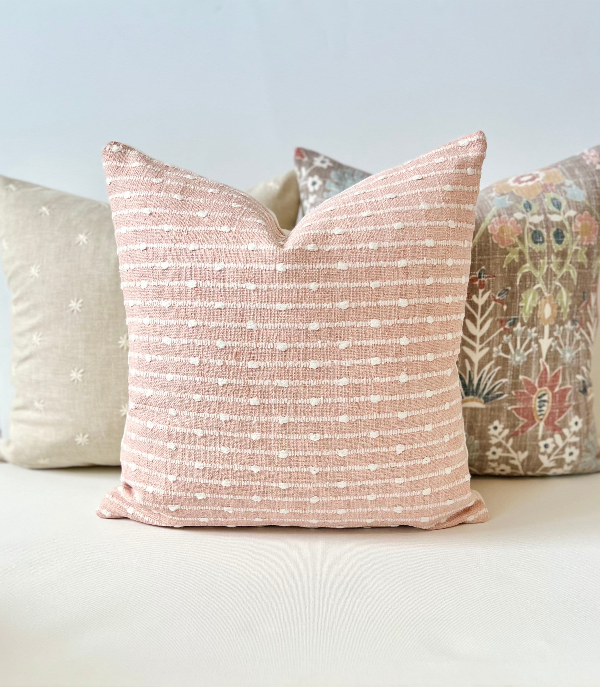 Blockprint Thibaut Clipperton Blush Pink Stripe Throw Pillow