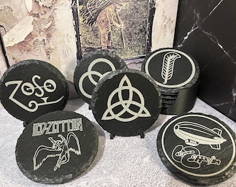 Led Zeppelin - 6-delat 10 cm skifferunderlägg med specialdesignad hållare