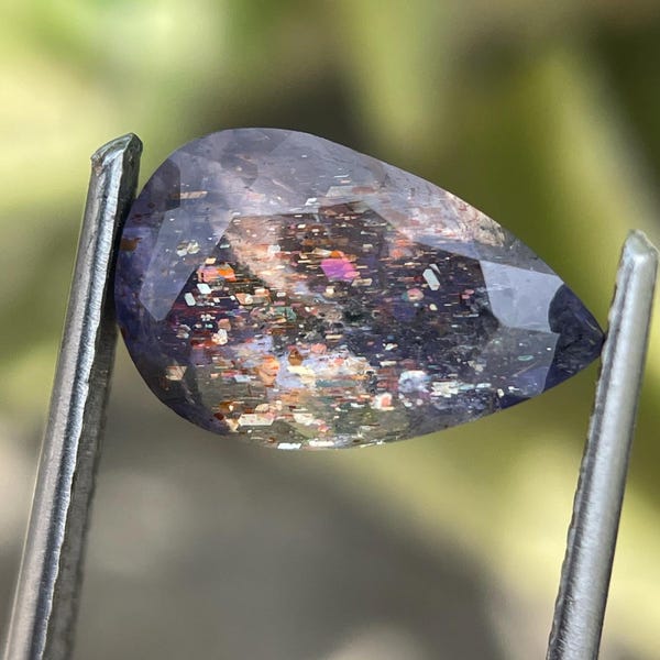 Natural Violet-Blue Iolite Galaxy (11x7mm)  Sunstone Pear Cut Gemstone for Rings