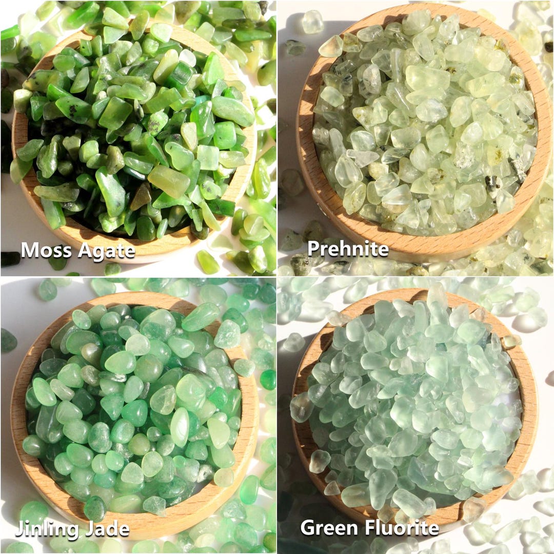 Chipmoss Natural Crystal Stone Chips, Moss Agate, Prehnite, Green Fluorite, DIY ...
