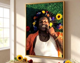 Urban Aesthetic Canvas Print, Floral Afro Hair Wall Decor, Trendy Music Poster, Modern Portrait Art, Colorful Room Decor, Man Cave Gift