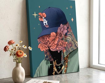 Toile imprimée abstraite représentant un visage de fleur, art mural urbain tendance, décoration de chambre style streetwear, affiche botanique esthétique, art urbain cool