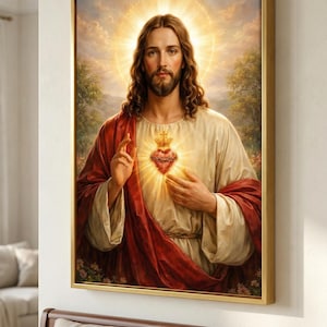 Impression sur toile du Sacré-Cœur de Jésus, art mural catholique, décoration chrétienne pour la maison, affiche religieuse, art du Sauveur, décoration murale spirituelle image 6
