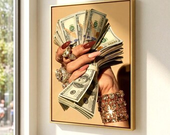 Money Manifestation Wall Art, Cash Stack Canvas Print, Abundance Law of Attraction Decor, Luxury Wealth Poster, Motivational Home Office Art