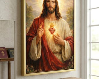 Jesus Sacred Heart Canvas Print, Catholic Wall Art, Christian Home Gallery, Religious Poster, Savior Art, Spiritual Wall Hanging Decor