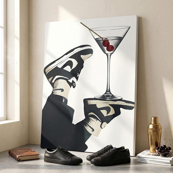 Sneaker Canvas Wall Art, Martini Cocktail Poster, Bar Cart Decor, Streetwear Art Print, Modern Dining Room Wall Decor, Hypebeast Gift