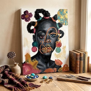 African American Wall Art, Black Woman Canvas Painting, Abstract Portrait Poster, Modern Afrocentric Decor, Colorful Textured Fine Art Print
