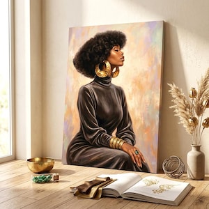 Afrocentric Woman Canvas Art, Black Excellence Poster, Modern Abstract Background Print, Gift for Her, Aesthetic Room Decor Canvas Painting