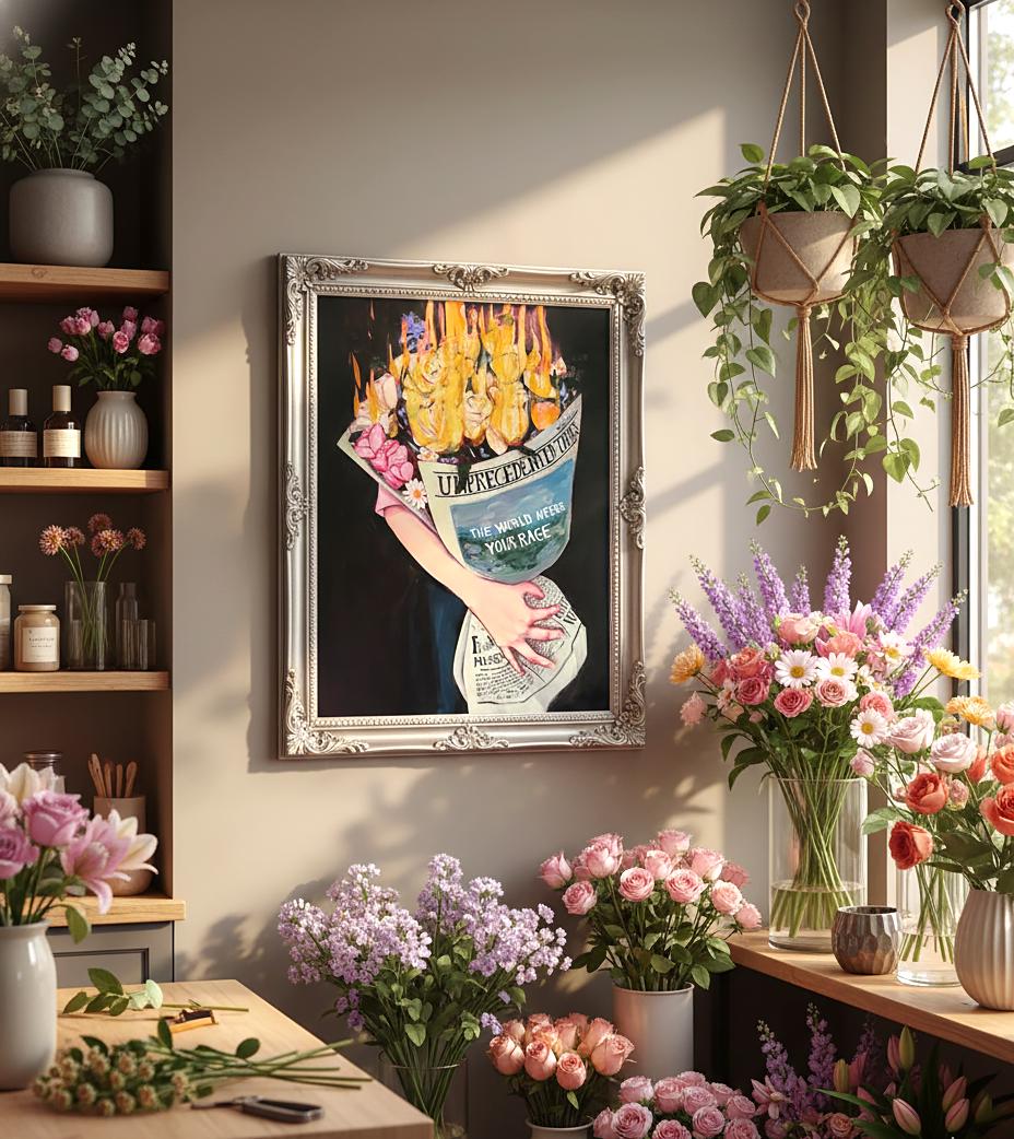 The World Needs Your Rage Canvas Art, Surreal Burning Flower