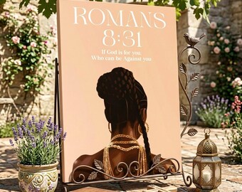 Romans 8 31 Canvas Wall Art, Black Woman Bible Verse Poster, Christian Faith Decor, Scripture Wall Hanging, African American Religious Art