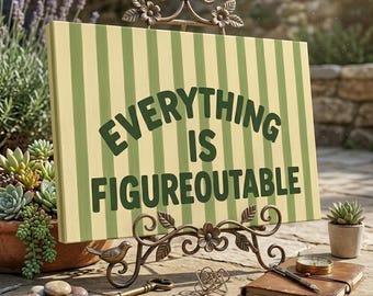 Everything is Figureoutable Canvas Wall Art, Retro Stripe Positivity Poster, Sage Green Decor, Office Wall Decor, Dorm Room Aesthetic