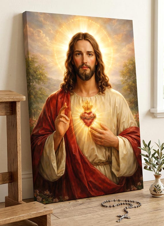 Jesus Sacred Heart Canvas Print, Catholic Wall Art, Christian Home Gallery, Religious Poster, Savior Art, Spiritual Wall Hanging Decor