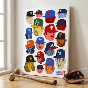 Retro Baseball Fans Canvas Wall Art, Vintage Sports Portrait Poster, Sports Fan Room Decor, Colorful Abstract Athlete Wall Art, Home Office