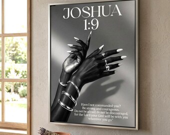 Christian Wall Art Canvas, Joshua 1 9 Be Strong and Courageous Poster, Faith Scripture Decor, Black Woman Art Print, Religious Gift For Her