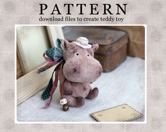 PATTERN Download to create Teddy like Hippo 13,5 cm /5,3 inches