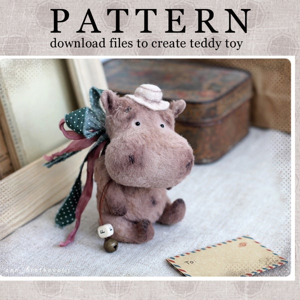 PATTERN Download to create Teddy like Hippo 13,5 cm /5,3 inches