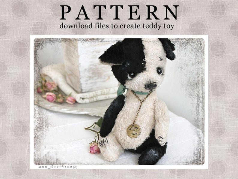 PATTERN Download to create Teddy Sweet Puppy Black Ear 8 inch image 1