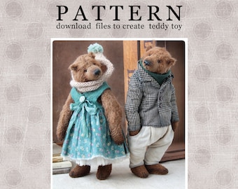 new PATTERN Download to create teddy like Bear Holly&Robert  24 cm 9 inch and -pants -jacket -dress- pattern