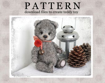 PATTERN Download to create teddy like Bear Cozy Grey Niko OOAK 8,5