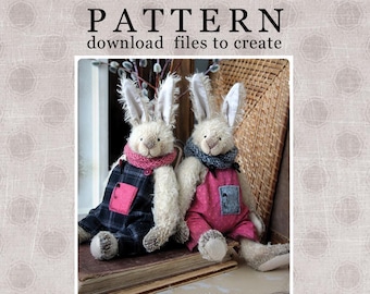 PATTERN Download to create teddy like Rabbits Spring and Love) 22 cm 9 inch