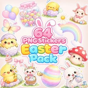 Easter Digital Stickers Bundle | Printable, Digital Planner, Messaging Sizes | Spring PNG Pack | GoodNotes & Cricut Ready
