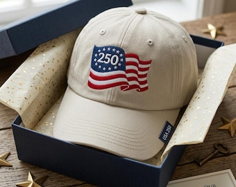 USA 250th Anniversary Embroidered Hat, America 250 Years Celebration Baseball Cap, Patriotic Red White Blue Flag Dad Hat, Gift for Veterans