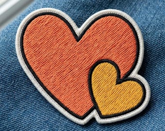 Double Heart Embroidered Patch, Cute Iron on Patch for Denim Jacket, Romantic Love Badge, Valentine Gift, Aesthetic Backpack Patch DIY