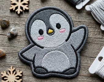Cute Penguin Iron On Patch, Embroidered Animal Badge for Jeans, Kawaii Bird Applique for Jackets, Winter Theme DIY Clothing Accessory