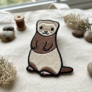 Cute Ferret Embroidered Patch - Adorable Polecat Iron On Patch - Animal Lover Gift - Weasel Badge for Jackets, Backpacks and Tote Bags