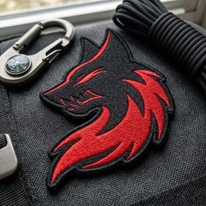 Red Wolf Embroidered Patch, Tactical Wolf Morale Patch, Iron On Wolf Badge, Cool Animal Patches for Backpacks, Wild Wolf Patch Hook Loop