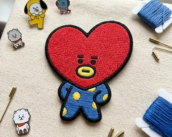 Cute Red Heart Embroidered Patch | Cartoon Alien Iron On Patch for Denim Jackets | Lovely Heart Character Badge | Backpack Applique