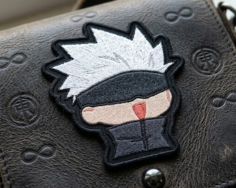 Embroidered Anime Gojo Patch - Spiky White Hair Character Iron on Patch for Backpacks - Cool Sorcerer Badge - Minimalist Manga Style Decor