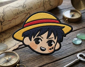 Anime Boy Embroidered Patch, Cute Pirate Captain Iron on Patch, Cartoon Straw Hat Sew on Patch for Backpack Jacket, Adventure Badge Gift