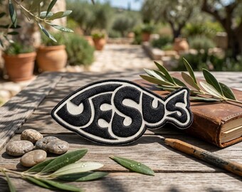 Parche bordado del pez de Jesús, parche cristiano termoadhesivo, accesorio religioso, idea de regalo evangélico, aplique religioso, diseño de Jesús para mochilas