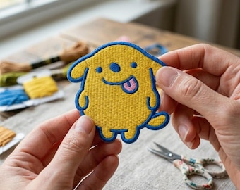 Cute Yellow Dog Embroidered Patch | Cartoon Puppy Iron On Patch for Denim Jacket | Kawaii Animal Badge, Backpack Decoration