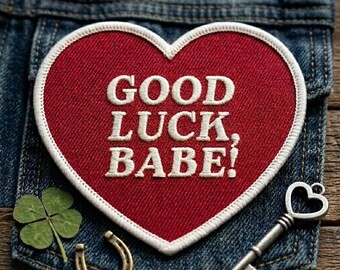 Good Luck Babe Heart Patch, Red Embroidered Iron On Patch, Retro Style Jacket Decal, Valentine's Day Gift for Her, Cute Heart Applique