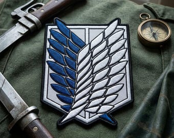 AOT Wings Embroidered Patch, Large Military Emblem for Jacket, Iron on Costume Badge, Scouting Corps Insignia, Manga Fan Gift Hook Loop
