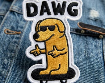 Cool Dawg Embroidered Patch - Retro Skateboard Dog Iron On Patch for Jeans - Funny Animal Patches for Jackets - Skater Style Badge Decor