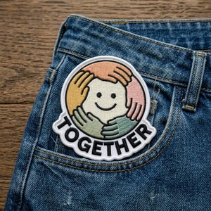 Together Hand in Hand Embroidered Patch - Unity & Inclusion Iron On Badge - Diversity Support Decorative Decal for Jackets and Backpacks