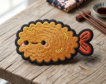 Kawaii Tempura Embroidered Patch, Cute Fried Shrimp Iron On Patch, Japanese Food Badge for Backpacks, Aesthetic Foodie Gift Applique