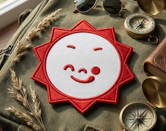 Cute Sun Embroidered Patch, Happy Sun Iron On Patch for Backpack, Kawaii Sun Badge, Outdoor Travel Adventure Patch, Nature Lover Gift