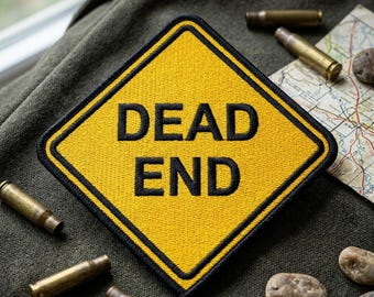 Parche bordado "Calle sin salida" - Parche moral con señal de tráfico amarilla - Parche táctico termoadhesivo para mochilas - Insignia de señal de advertencia para chaquetas