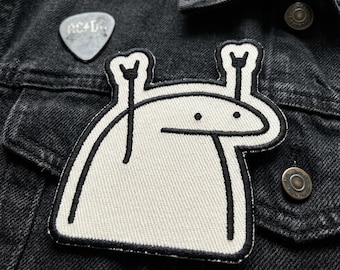 Embroidered Meme Character Patch - Internet Funny Stick Figure Doing Rock On Hand Sign - Cool Iron-On Sew-On Badge for Denim Jacket, Vest