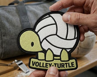 Volleyball Turtle Embroidered Patch - Cute Animal Sports Iron On Badge - Volleyball Team Gift - Kawaii Turtle Accessory for Backpacks & Bags
